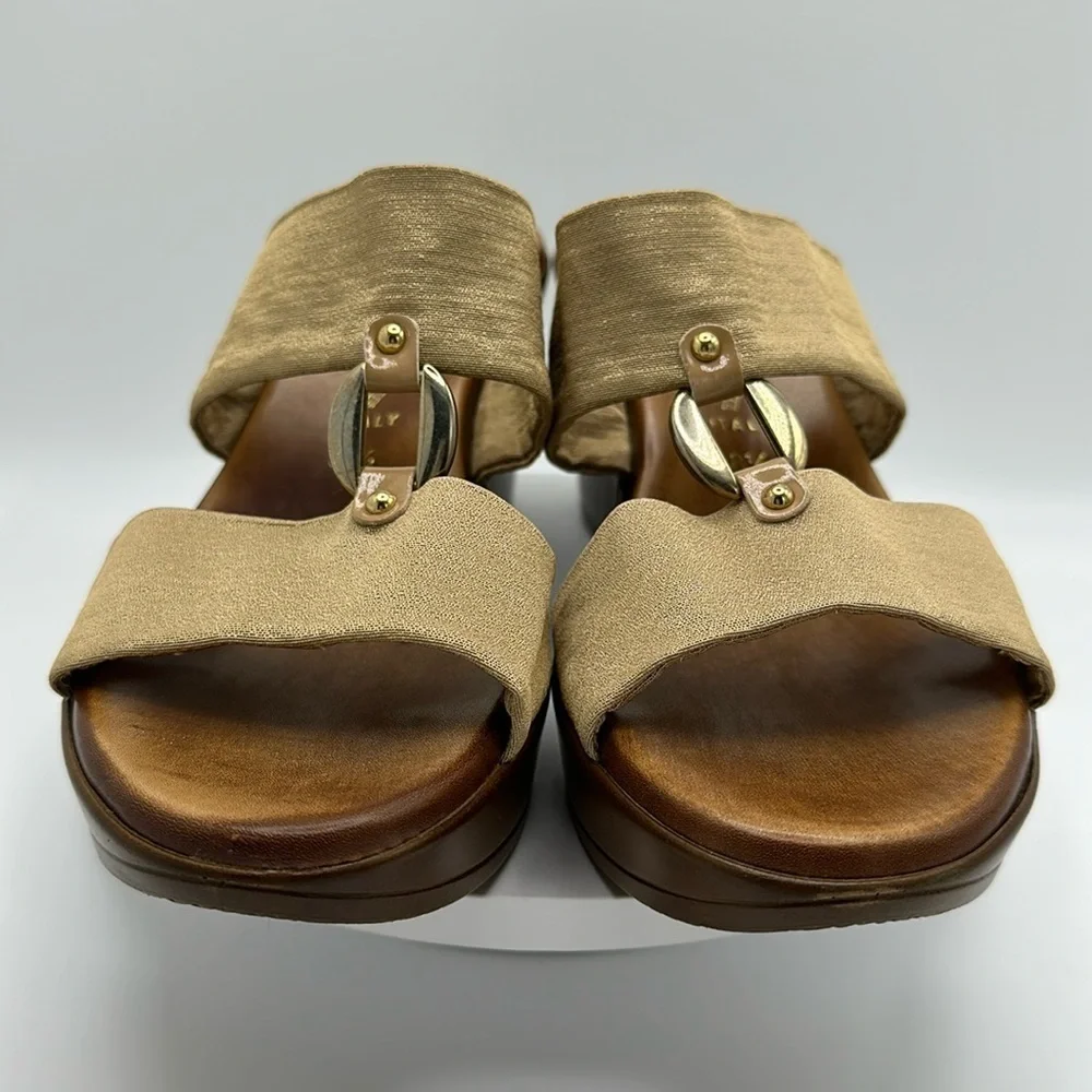 ITALIAN SHOEMAKERS Gold Strap Wedge Sandals, Size 8.5